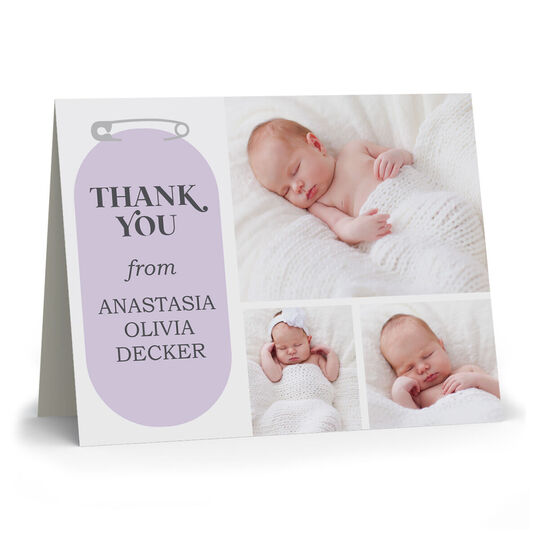 Diaper Pin Thank You Multi Photo Folded Note Cards